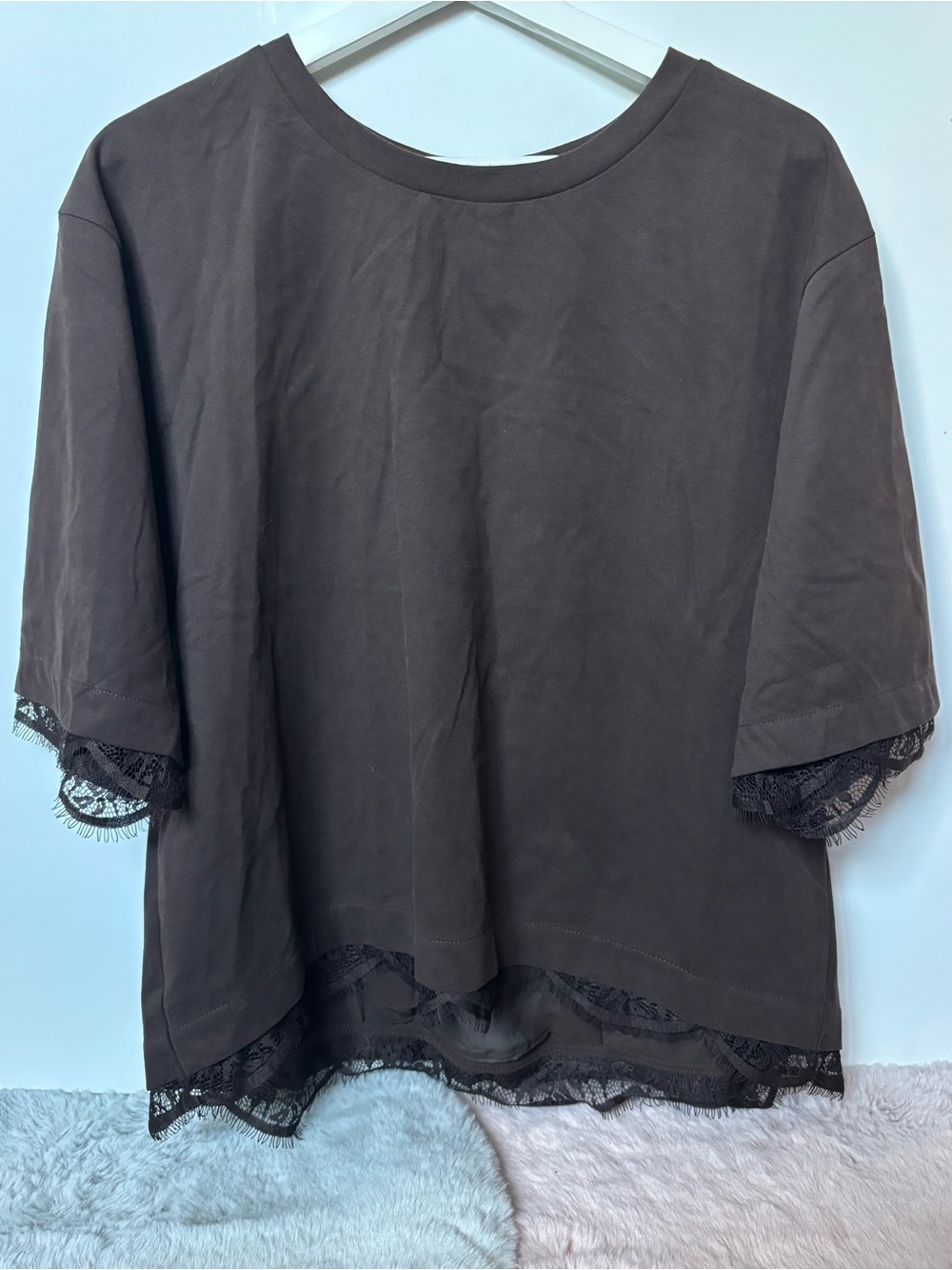 Dolan brown lace trim boxy shirt